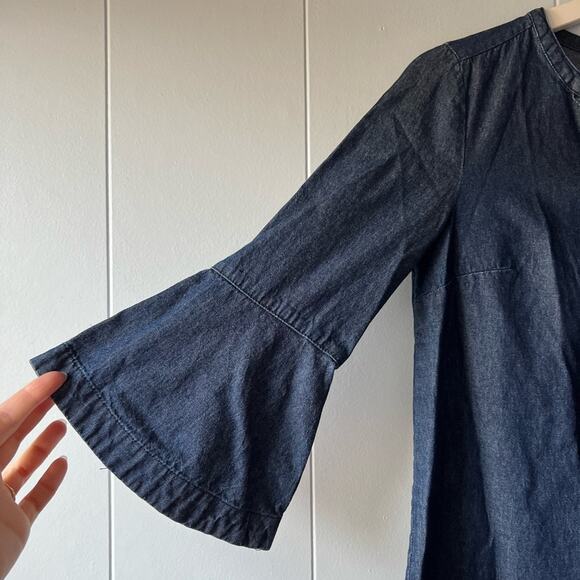 Draper James denim chambray shirt dress dark wash ruffle collar fall winter - Picture 4 of 8